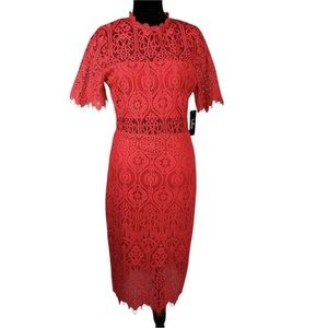 Lulus Red Remarkable Lace Dress Sheer Cutout Women’s Size Medium NWT